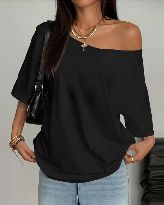 Asymmetrische Schouderloze T-Shirt