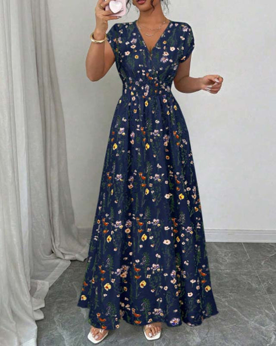 Casual Bedrukte Maxi Jurk V-Hals