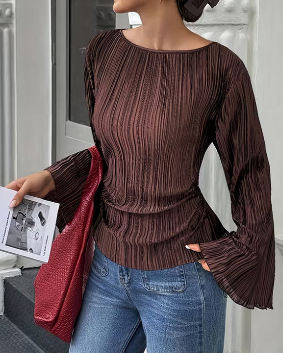 Blouse Effen Kleur Wijde Mouwen