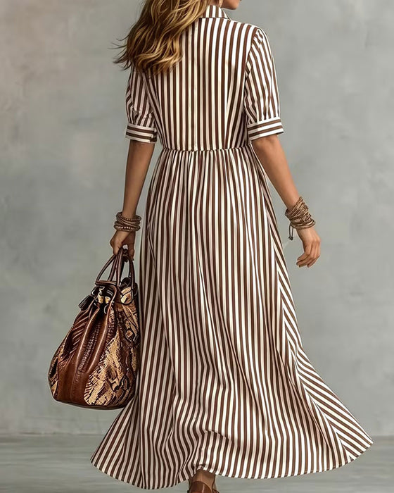 Jurk Overhemdkraag Taille Gestreept