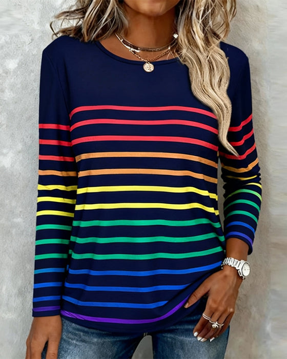 Top Met Regenboog Gestreepte Print
