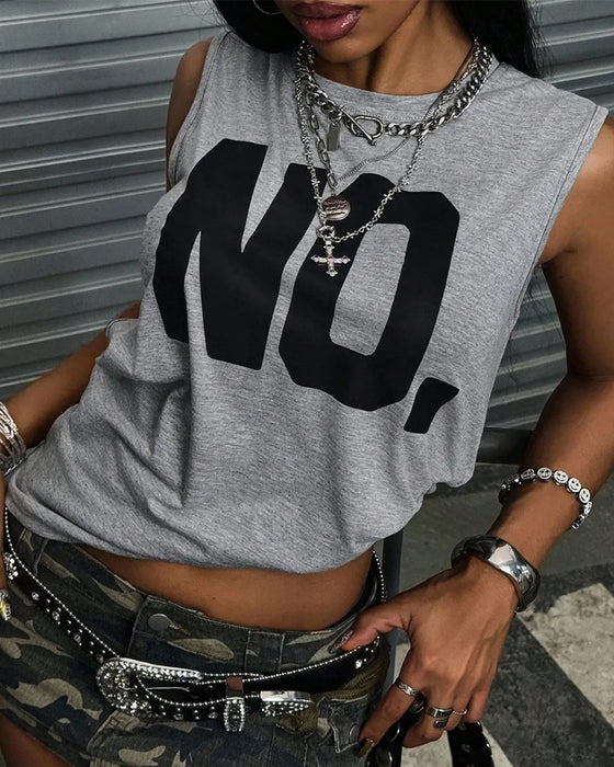 T-Shirt Ronde Hals Mouwloos Letter Effen