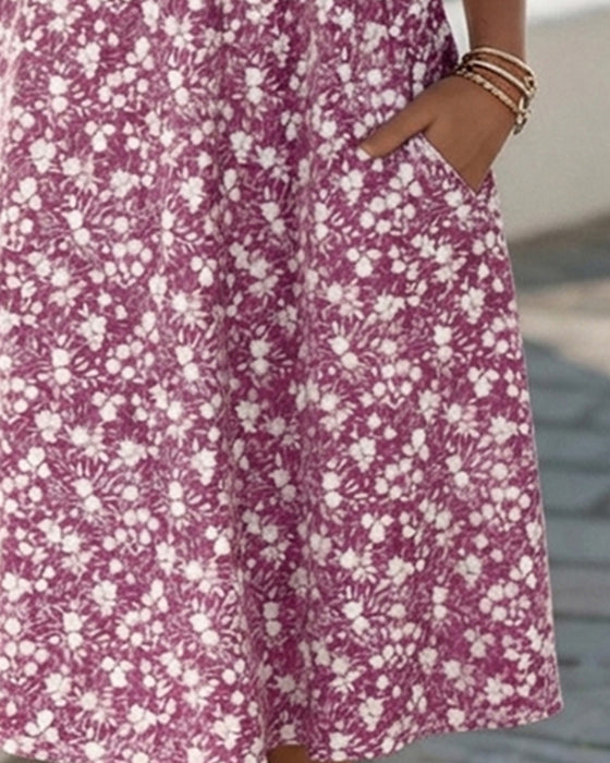 Jurk V-Hals Korte Mouw Bloemen