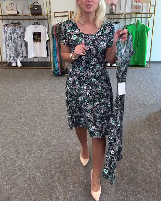 Jurk Stijlvol Smalle Taille Gedrukt