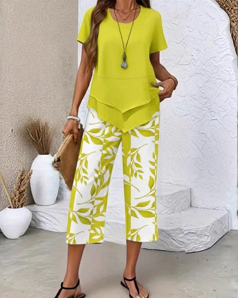 Tweedelig Set Bedrukte Cropped Broek Casual