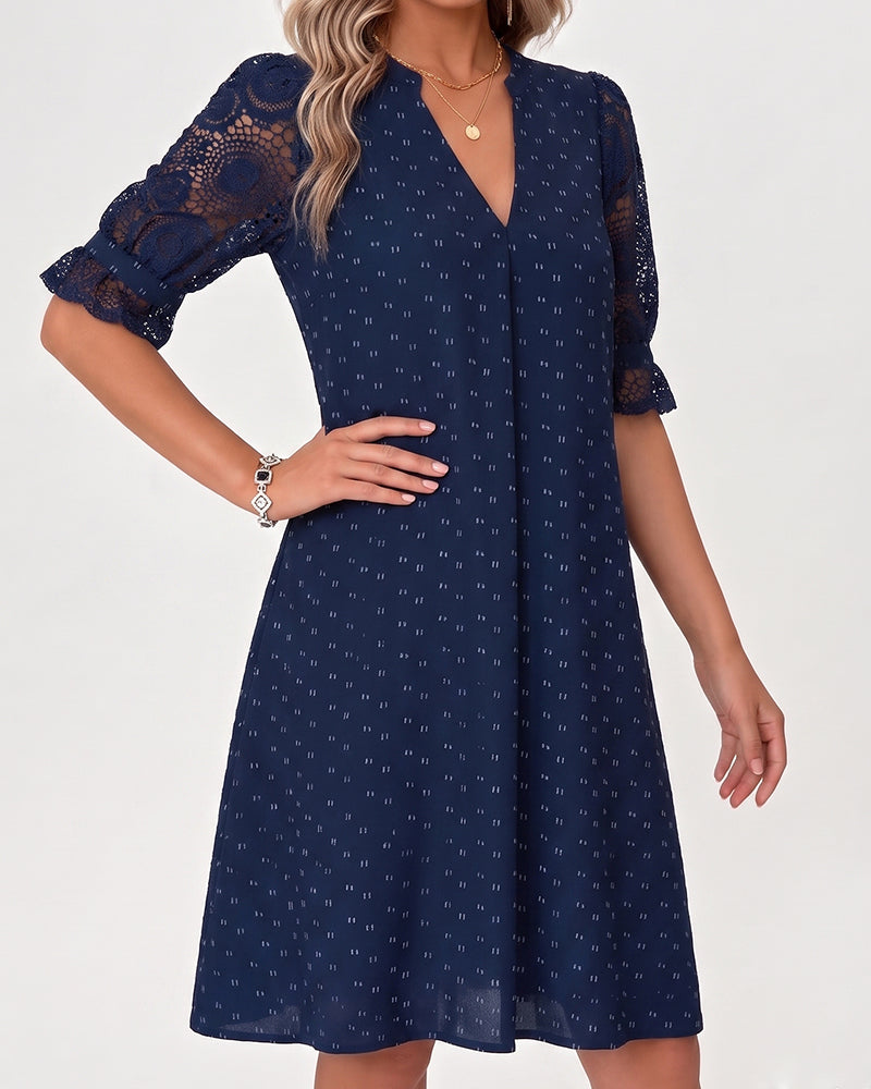 Jurk V-Hals Afdruk Kant Patchwork A-Lijn