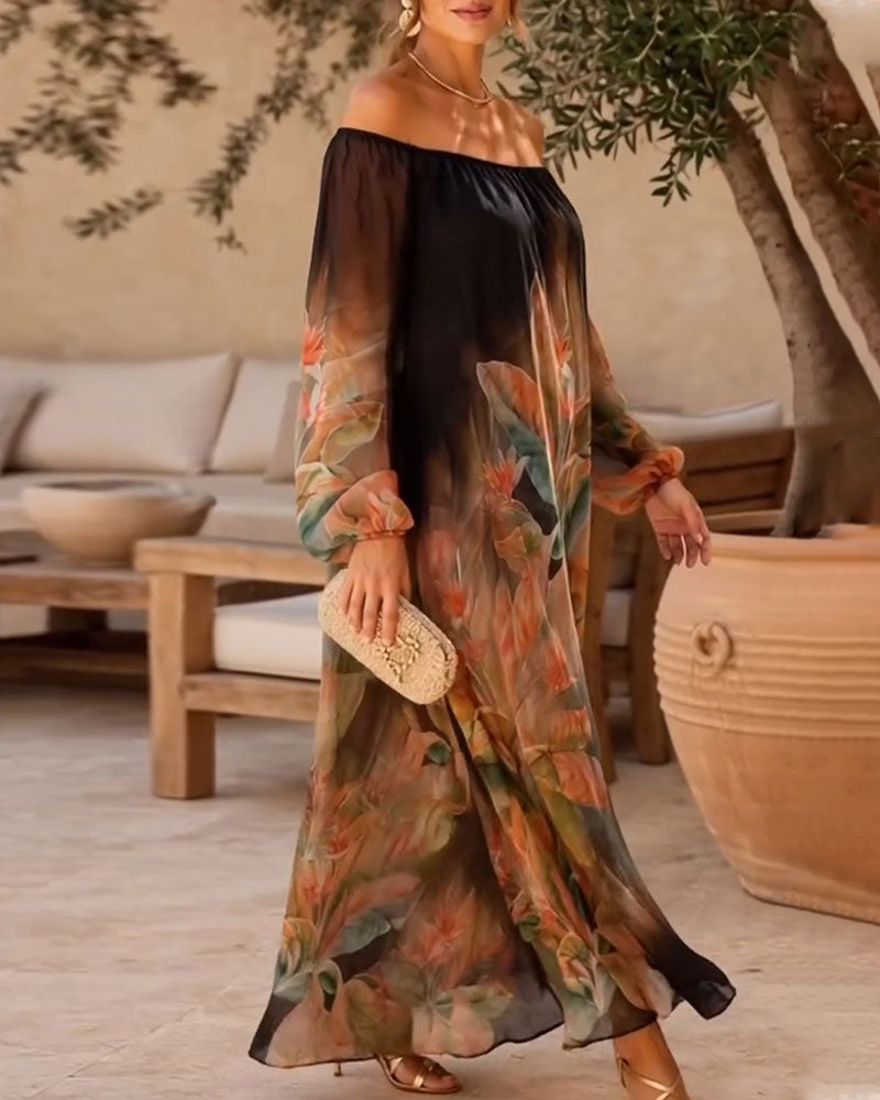 Jurk Met Off-Shoulder Bloemengradatie