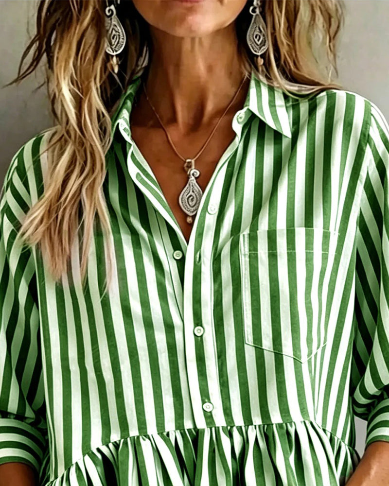 Casual Gestreepte Blouse Met Ruches