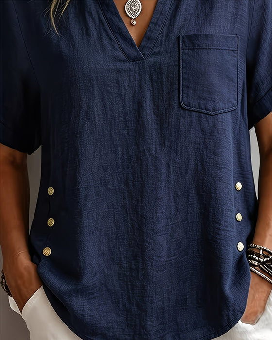 Blouse V-Hals Korte Mouw Los