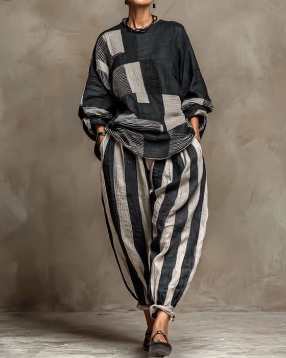 Casual Set Gestreept Ronde Hals Tweedelig