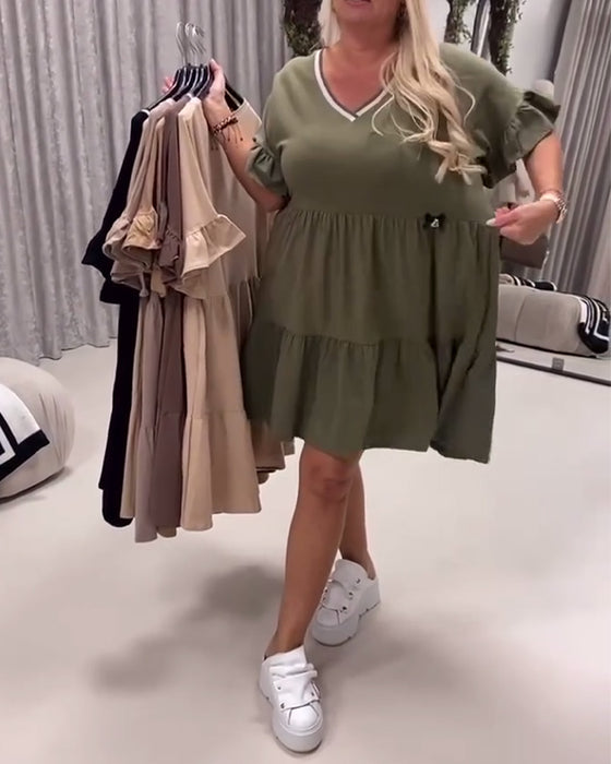 Jurk V-Hals Ruchemouw A-Lijn