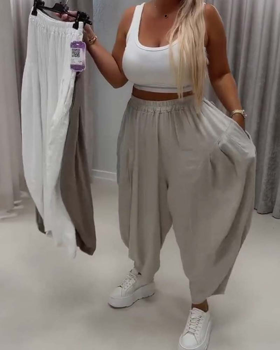 Broek Elastische Taille Wijd Been Harem