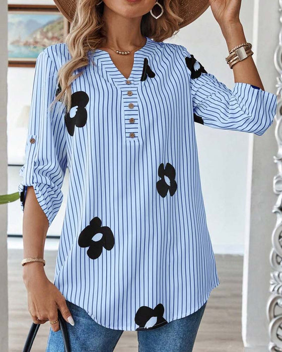Shirt Gestreept Print V-Hals Mode