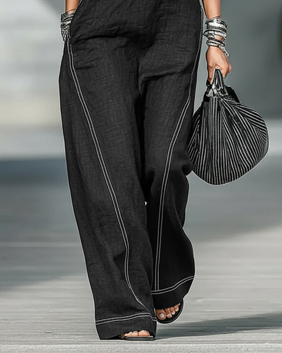 Jumpsuits Mandarin Kraag Mouwloos Zwart En Wit Breed Been