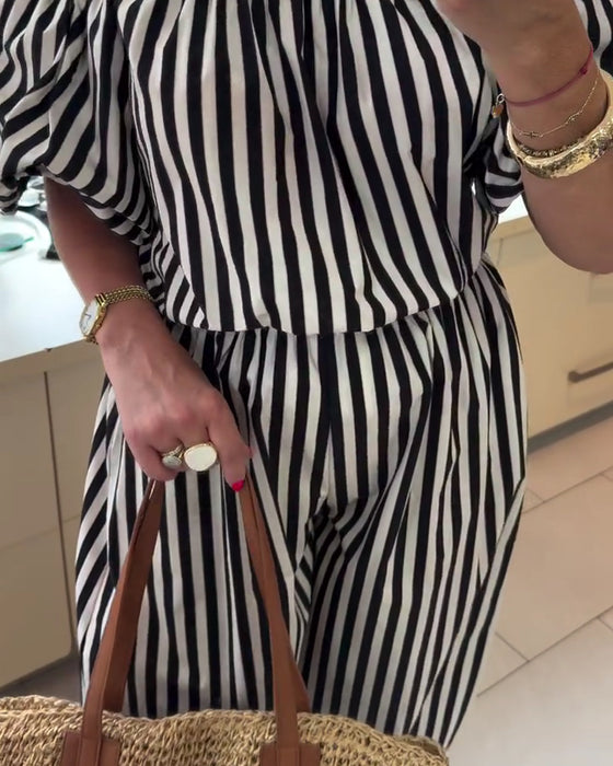 Jumpsuit Casual Off Shoulder Gestreept