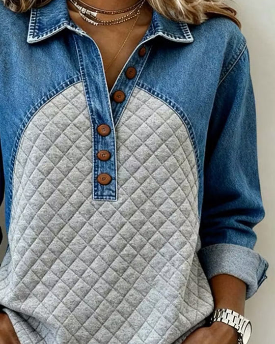 Sweatshirt Denim Patchwork Stijlvol