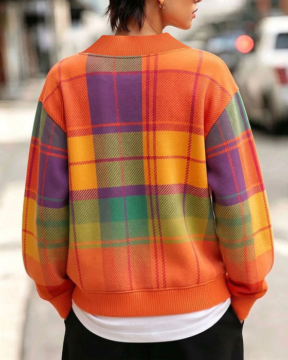 Sweatshirt V-Hals Ruit Casual