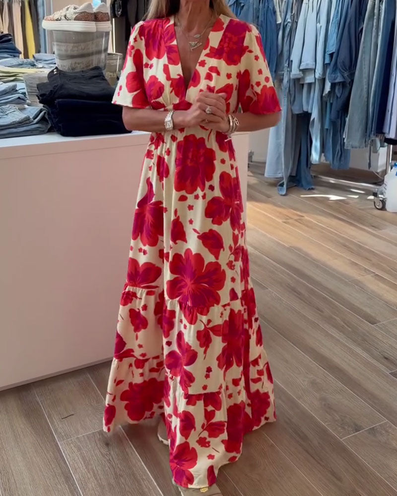 Jurk Diepe V Resort Taille Geprint