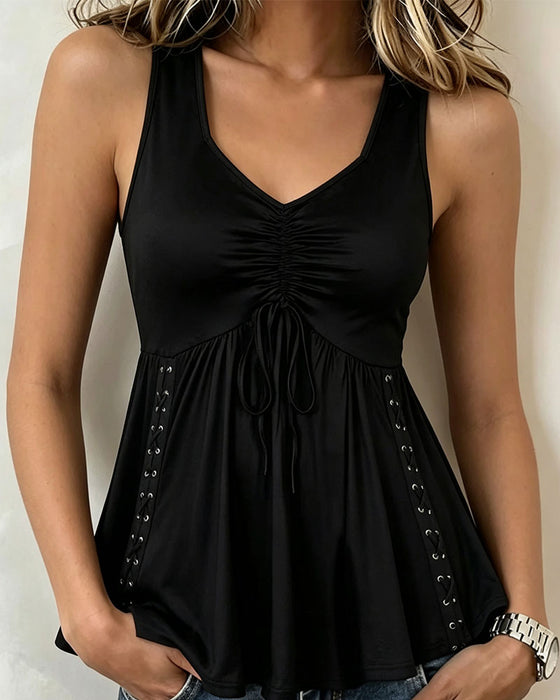 Tank Top V-Hals Mouwloos Strik A-Lijn