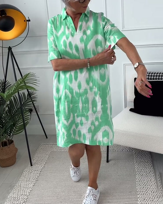 Jurk met revers en korte mouwen met print