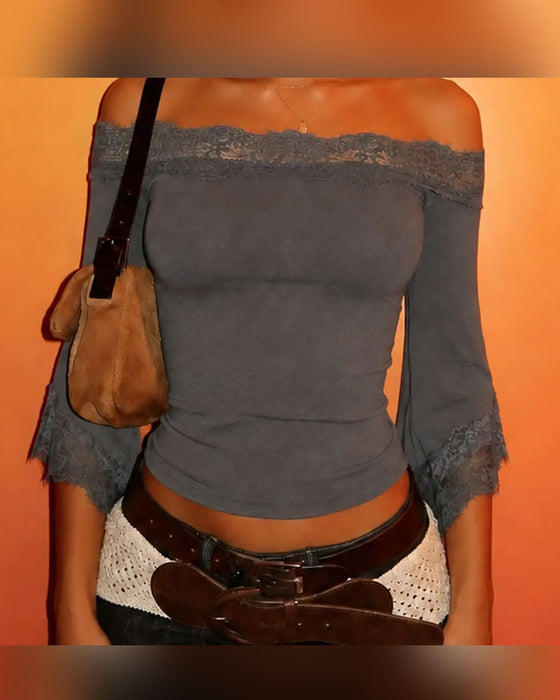 Top Kant Samengevoegd Off-Shoulder Slimfit