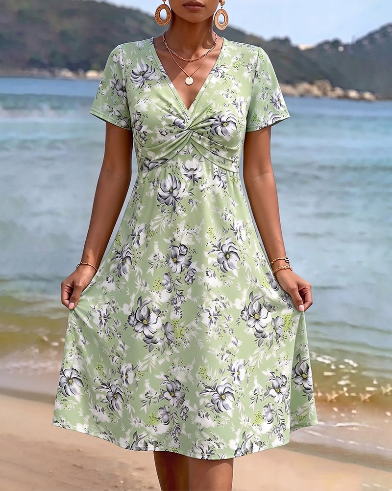 Jurk Bloemen V-Hals Twist Knoop