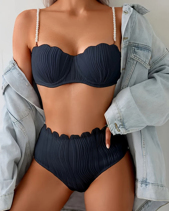 Bikini Parel Band Gestructureerde Schelpzoom Striksluiting