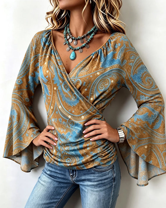 Blouse V-Hals Kruis Ruffle