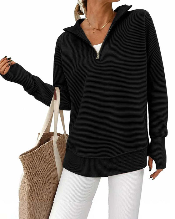 Gestreepte Lange Mouwen Sweater Met Kraag En Rits