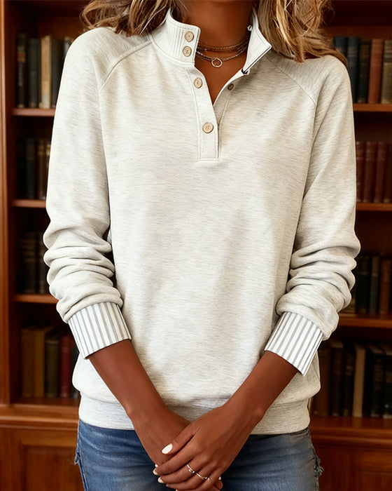 Effen Kleur Sweatshirt Met Verticaal Gestreepte Manchetten