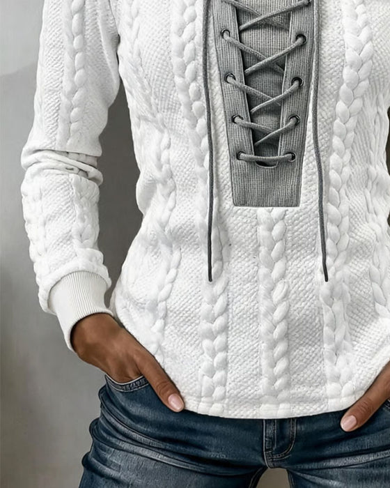 Top Kabelbrei Patchwork Strik Mode