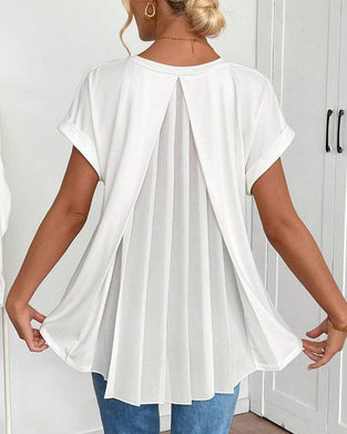 T-Shirt Met Korte Mouwen Effen Kleur Patchwork