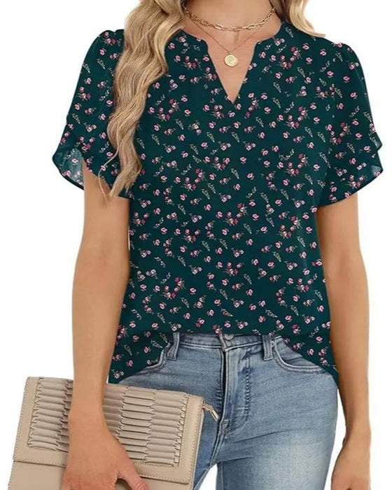 Blouse Bloemenprint Kleine V-Hals
