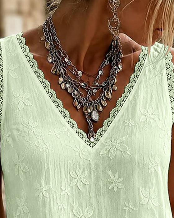 Tanktop V-Hals Effen Kleur Kant