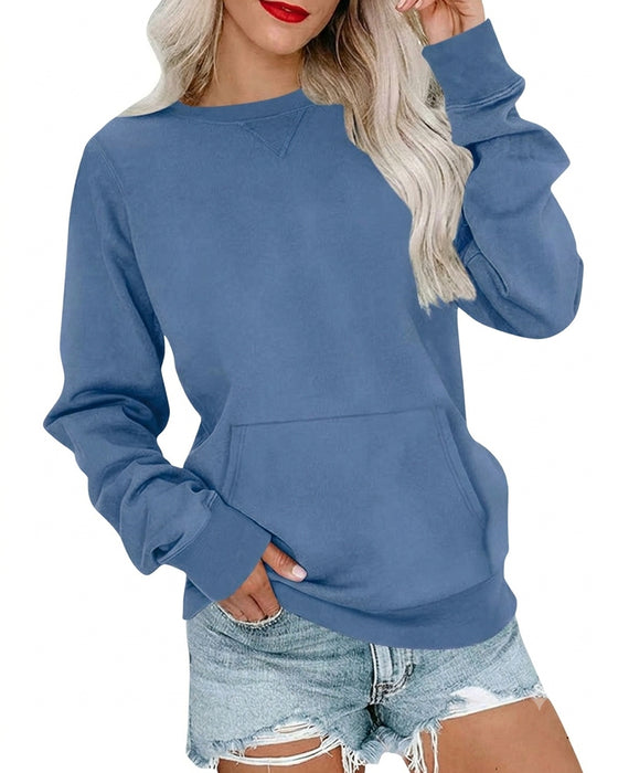 Sweatshirt Effen Rond Hals Lange Mouw Casual