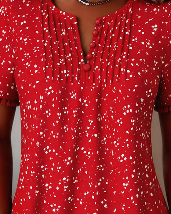 Blouse Witte Stip Franje Korte Mouw