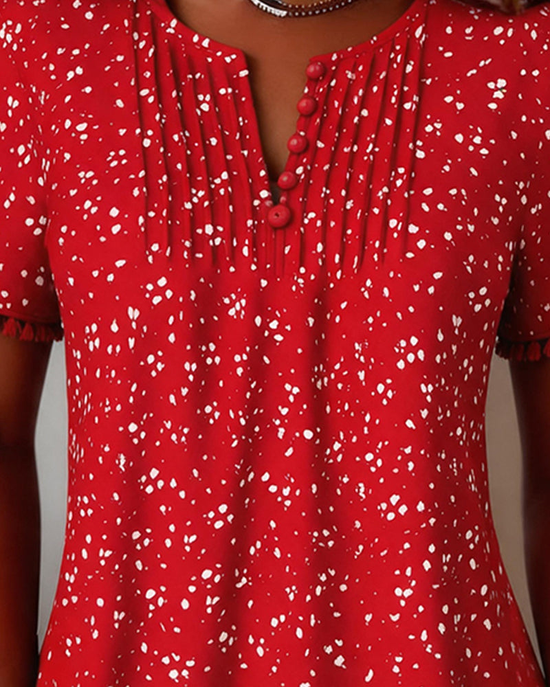 Blouse Witte Stip Franje Korte Mouw