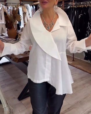 Overhemd Onregelmatige Revers Effen Kleur