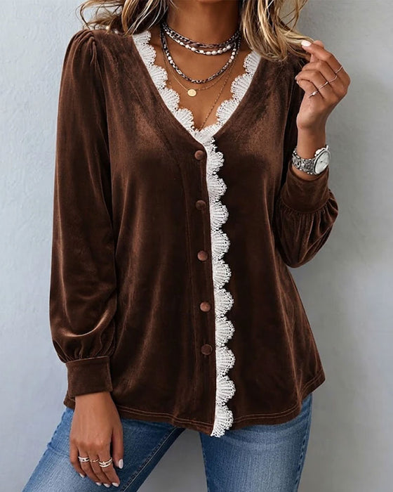 Blouse Fluweel Kant Spliced