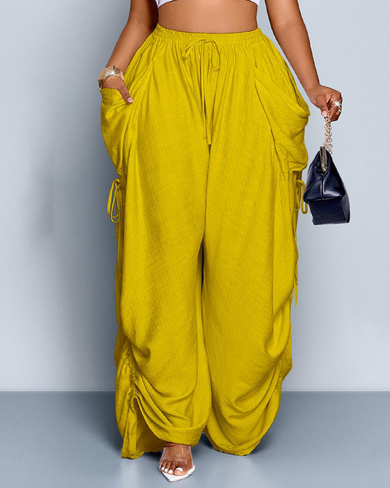 Broek Effen Geplisseerd Hoge Taille Wijd