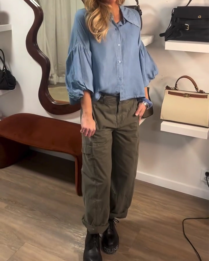 Blouse Pof Mouw Kort Gekraagd