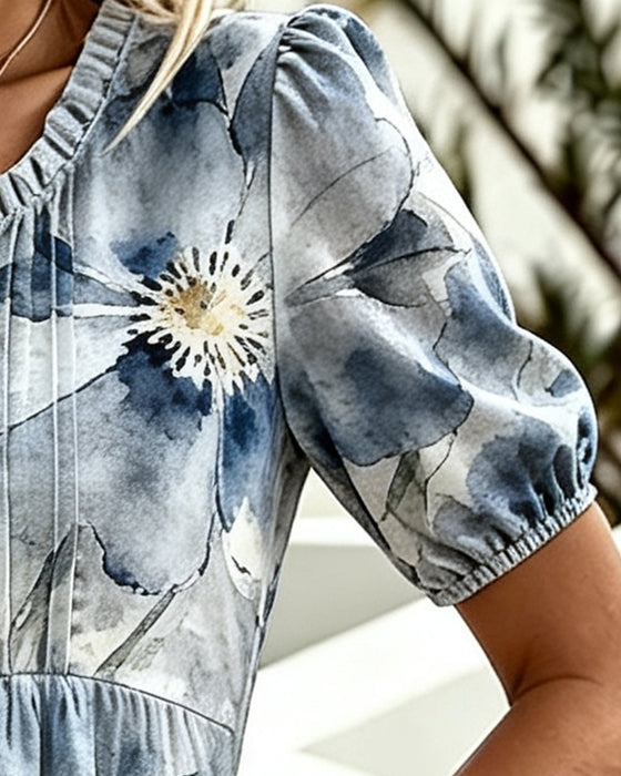 Jurk Ruffle Rand Tie-Dye Bloemig Taille