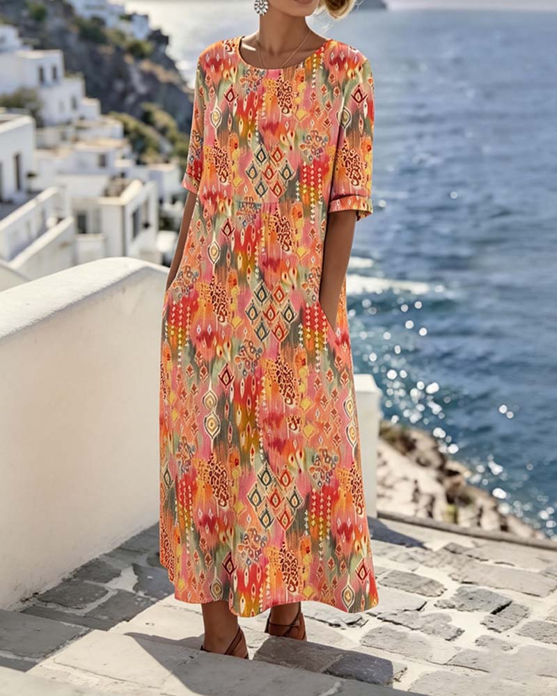 Jurk Ronde Hals Resort Print