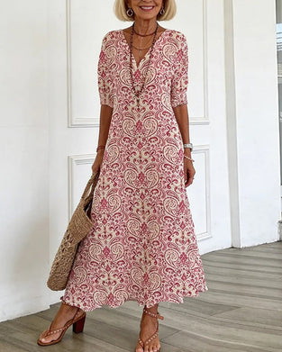Jurk Vintage Bloemenpatroon V-Hals Maxi