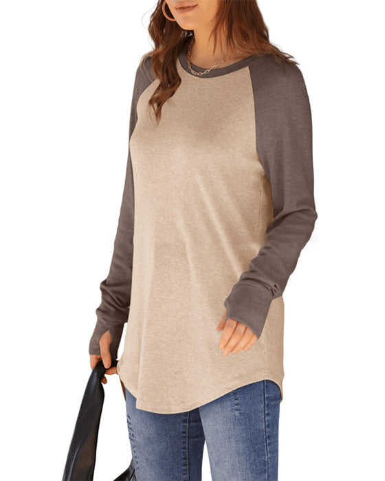 Ronde Hals Raglan Colorblock Longsleeve Top