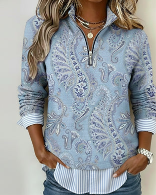 Sweater Cashew Bloem Half Zip Kraag