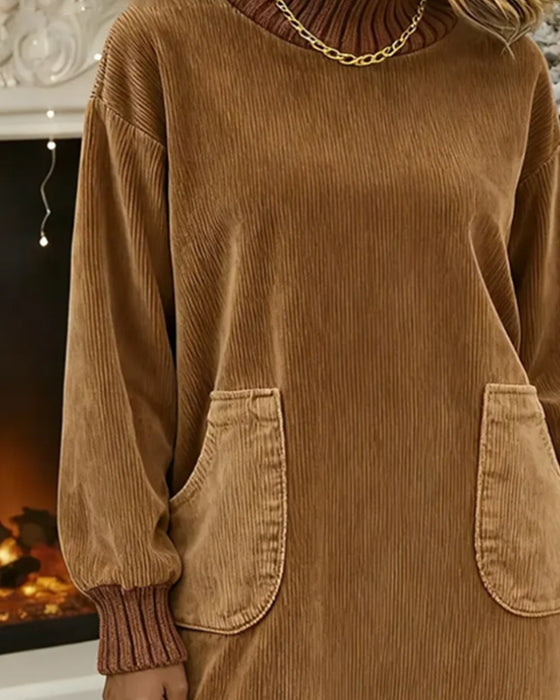 Retro Jurk Met Hoge Hals En Lange Mouwen