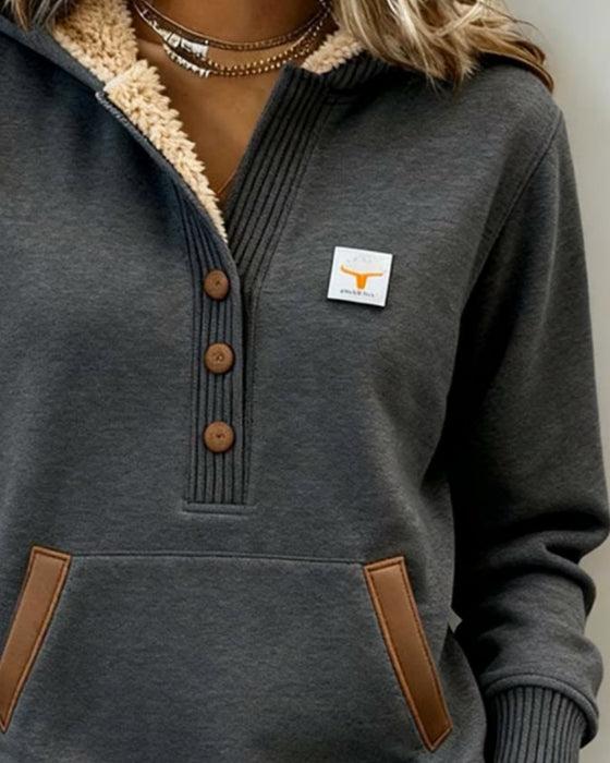 Stijlvolle Hoodie Met Kleurvlakken, Kraag En Knoopsluiting