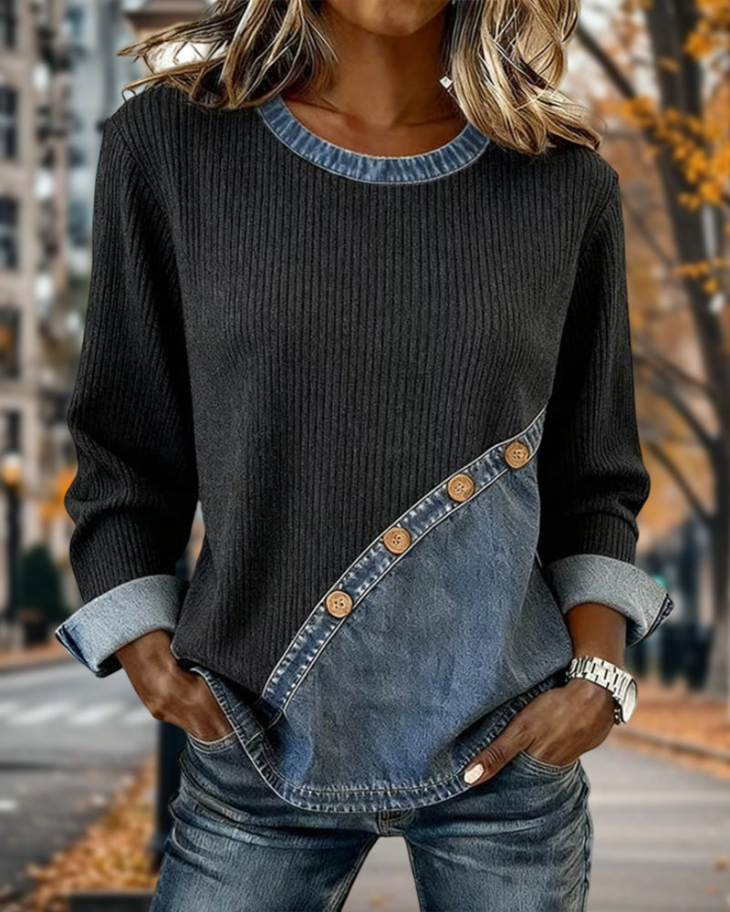 Colorblocking Sweatshirt Met Ronde Hals