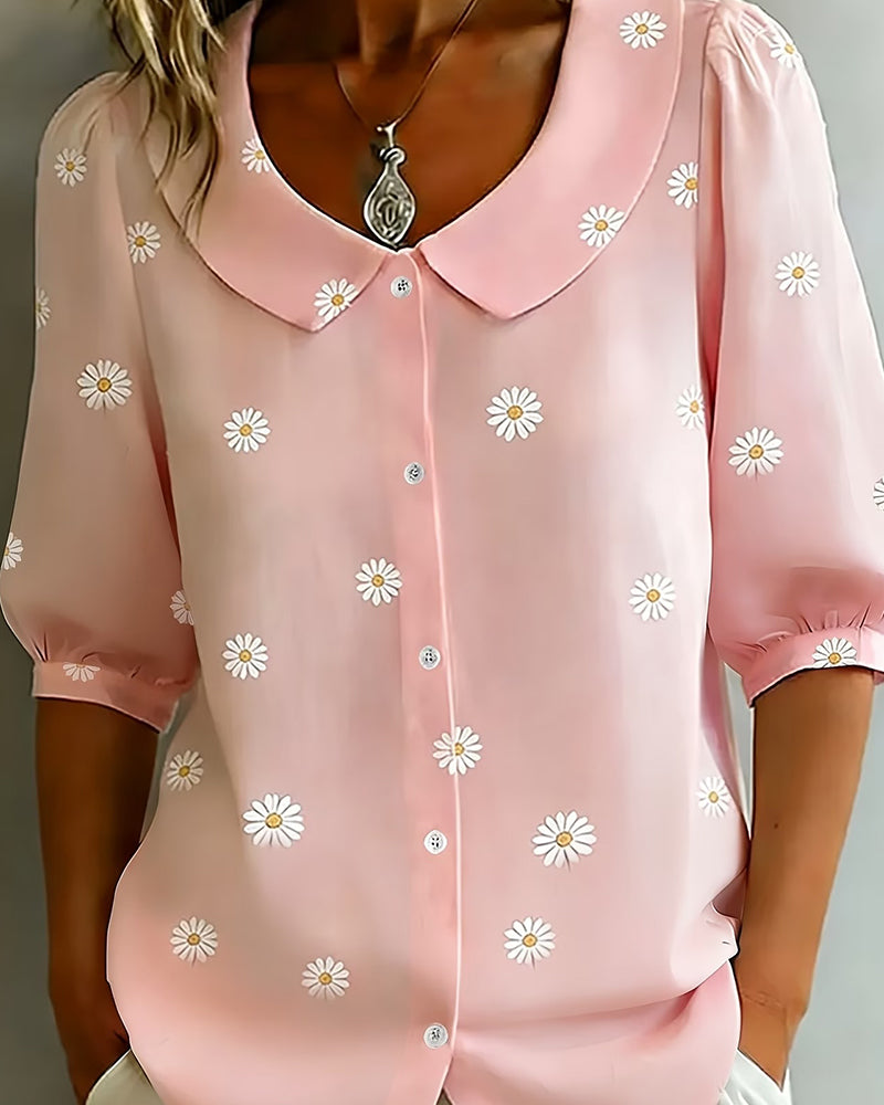 Casual Blouse Bloemenprint Poefmouwen